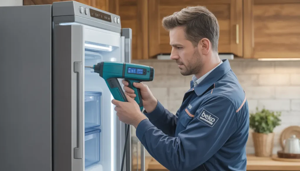 مهندس صيانة ثلاجة بيكو في الإسكندرية يقوم بإصلاح عطل منزلي