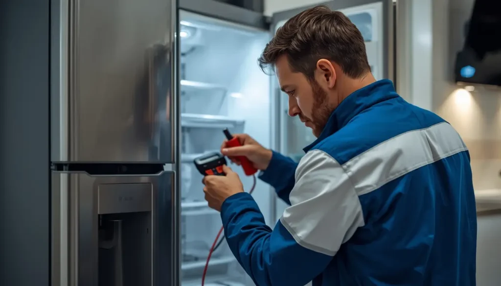 فني مركز صيانة ثلاجة بيكو يفحص الموتور.