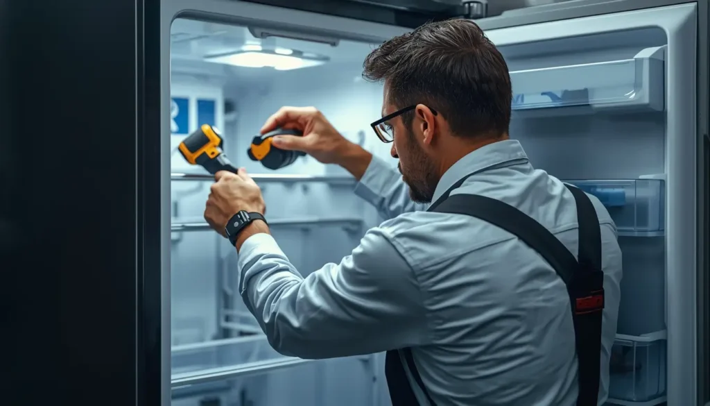 فني صيانة ثلاجة بيكو بالعاشر من رمضان مهندس صيانة ثلاجة بيكو في العاشر من رمضان يقوم بإصلاح عطل منزلي