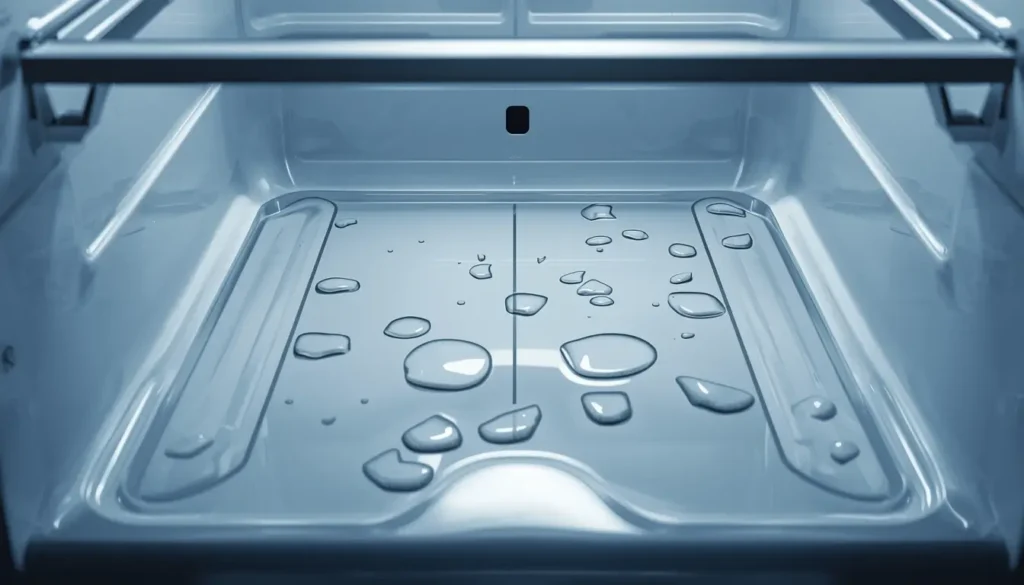 تراكم المياه أسفل أدراج الخضروات في ثلاجة بيكو بسبب انسداد فتحة التصريف.