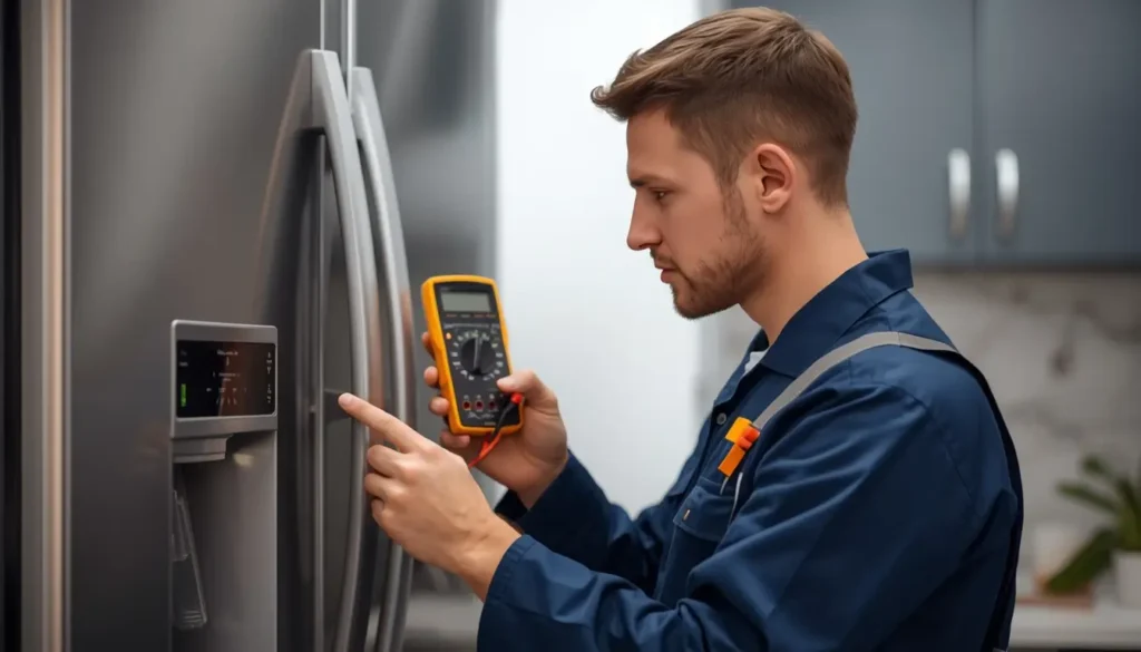 فني صيانة ثلاجات بيكو مصر يقوم بفحص الجهاز باستخدام أدوات القياس المتطورة.