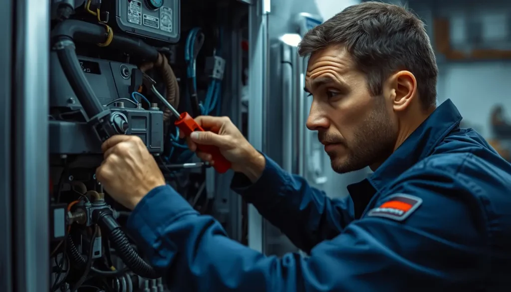 فني صيانة ثلاجة بيكو فني متخصص من مركز صيانة ثلاجات بيكو في روض الفرج يقوم بإصلاح عطل تبريد في المنزل.