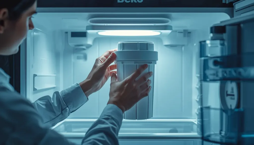 فني صيانة ثلاجات بيكو أثناء العمل خدمة صيانة ثلاجة بيكو مصر تغيير الفلتر